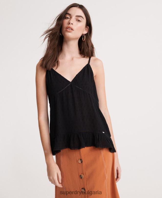 Superdry облекло N00H6776 черен Жени летен дантелен ками топ