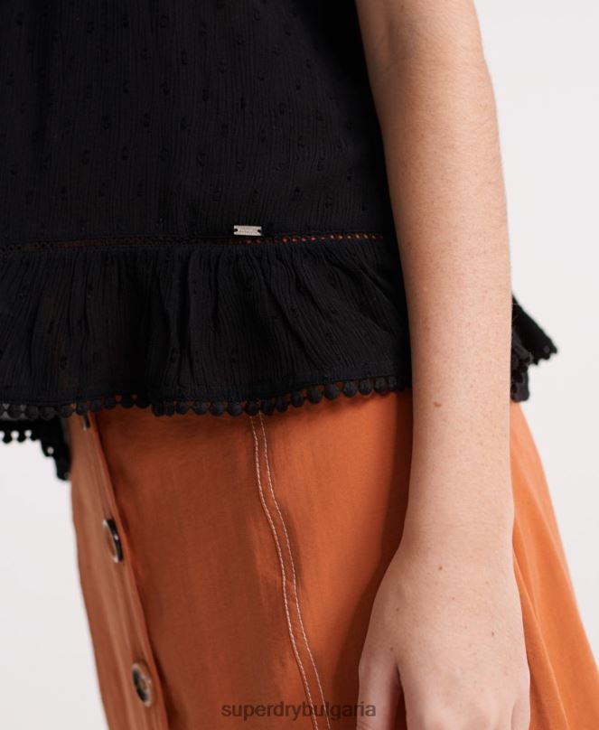 Superdry облекло N00H6776 черен Жени летен дантелен ками топ