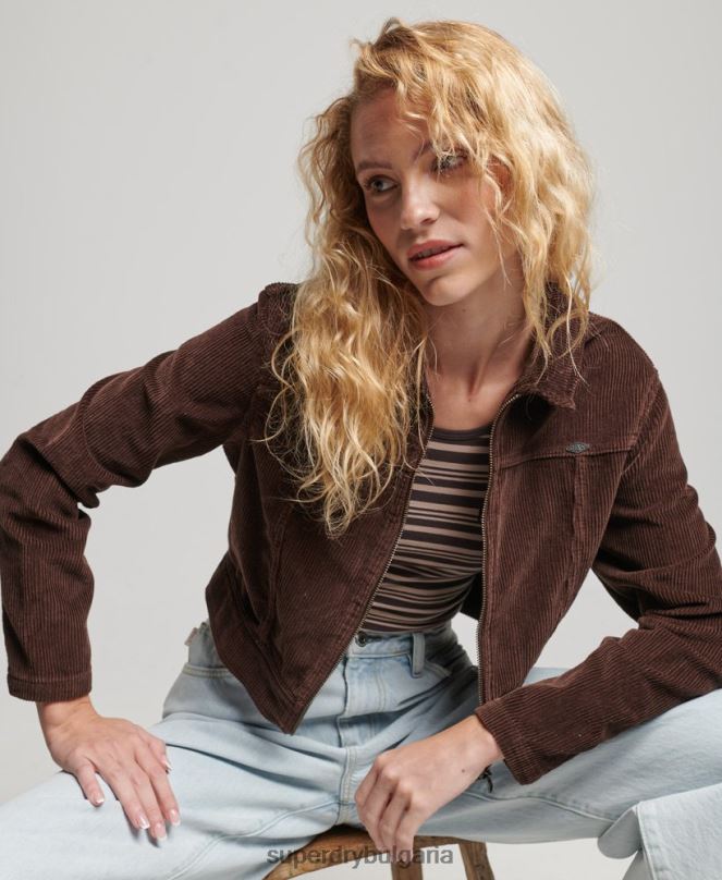 Superdry облекло N00H1975 кафяво Жени съкратено сако от шнур