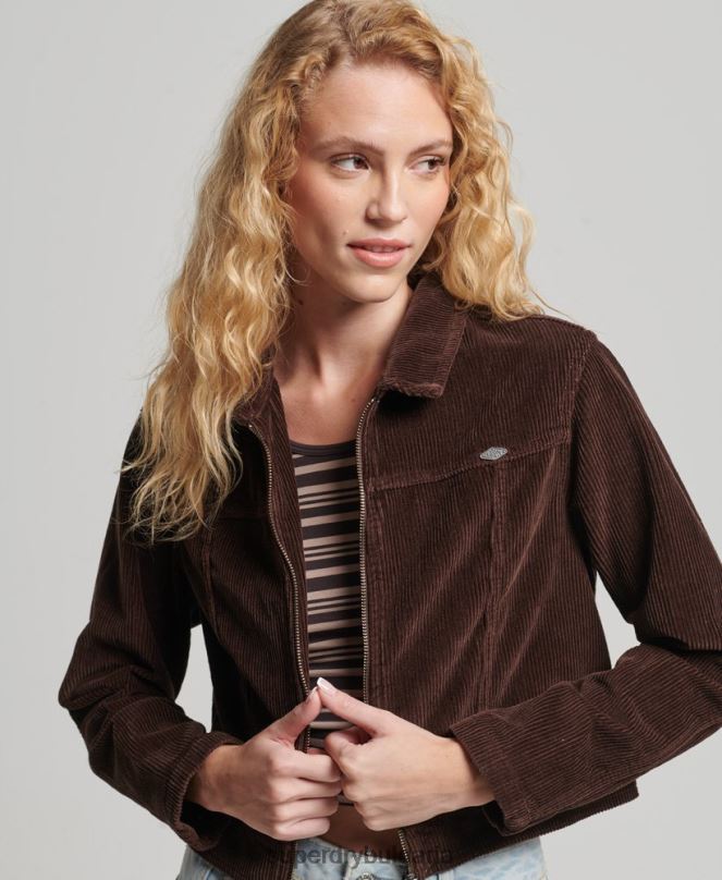 Superdry облекло N00H1975 кафяво Жени съкратено сако от шнур