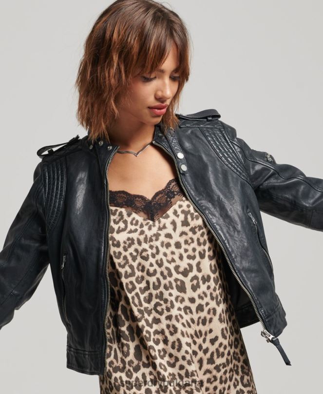 Superdry облекло N00H2042 тъмно сив Жени ретро кожено мотоциклетно яке