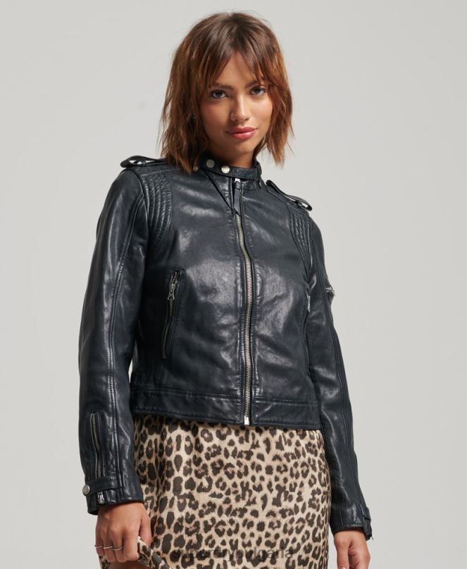 Superdry облекло N00H2042 тъмно сив Жени ретро кожено мотоциклетно яке