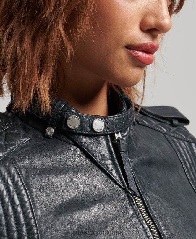 Superdry облекло N00H2042 тъмно сив Жени ретро кожено мотоциклетно яке