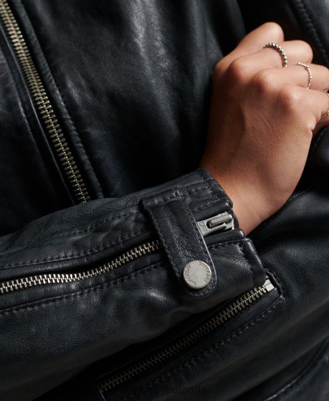 Superdry облекло N00H2042 тъмно сив Жени ретро кожено мотоциклетно яке