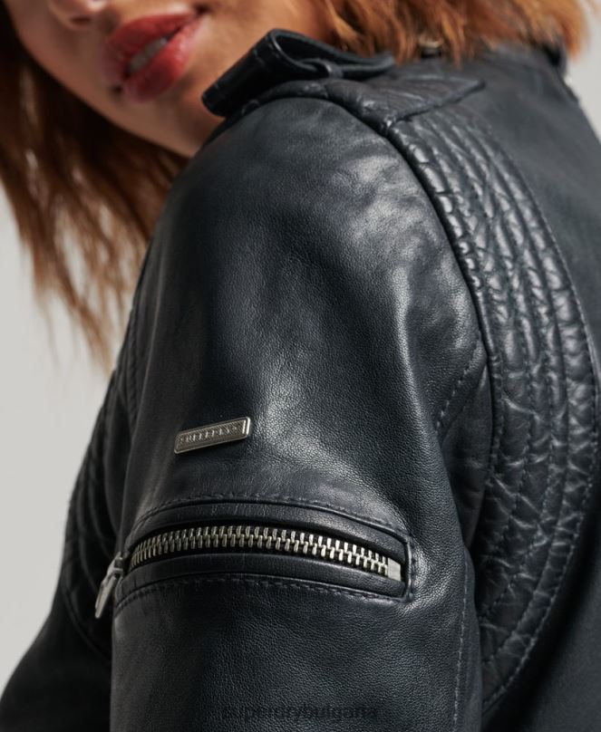 Superdry облекло N00H2042 тъмно сив Жени ретро кожено мотоциклетно яке