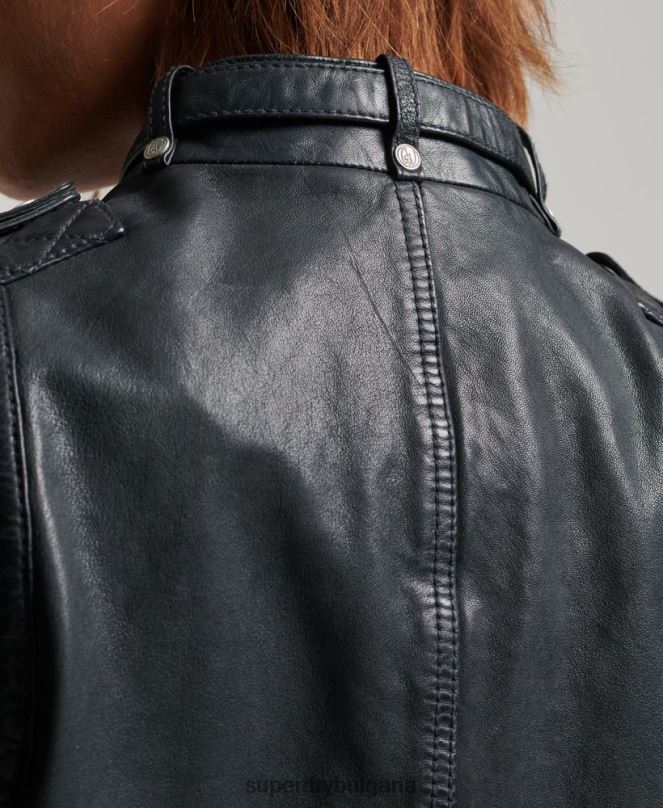 Superdry облекло N00H2042 тъмно сив Жени ретро кожено мотоциклетно яке