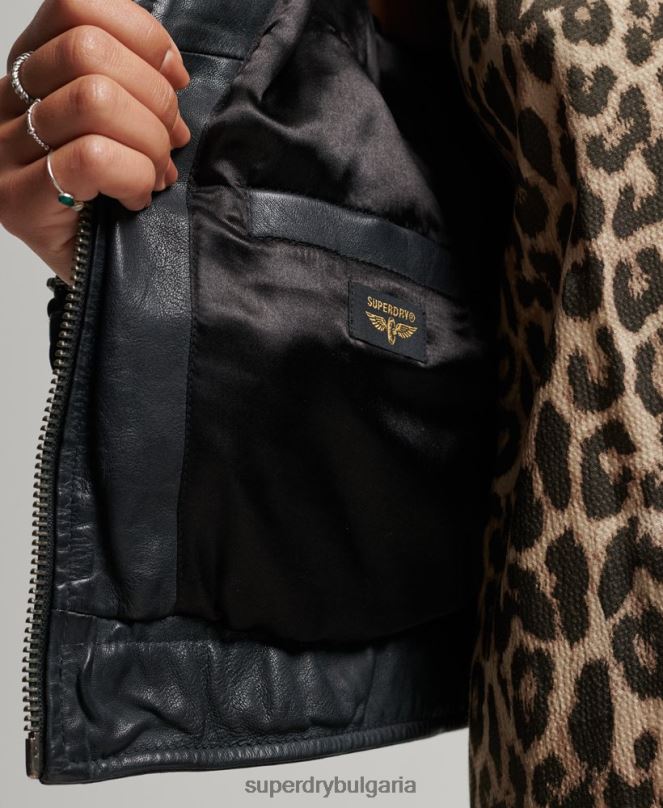 Superdry облекло N00H2042 тъмно сив Жени ретро кожено мотоциклетно яке