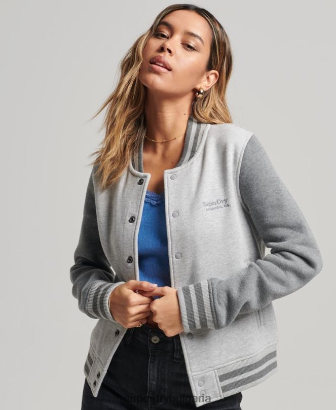 Superdry облекло N00H3325 сиво Жени ретро бомбър яке от трико с лого