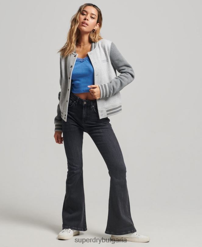 Superdry облекло N00H3325 сиво Жени ретро бомбър яке от трико с лого