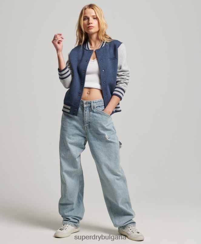 Superdry облекло N00H3412 военноморски флот Жени ретро бомбър яке от трико с лого