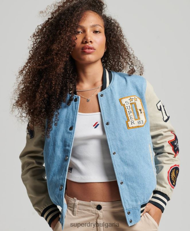 Superdry облекло N00H3514 светло синьо Жени ретро университетско дънково яке