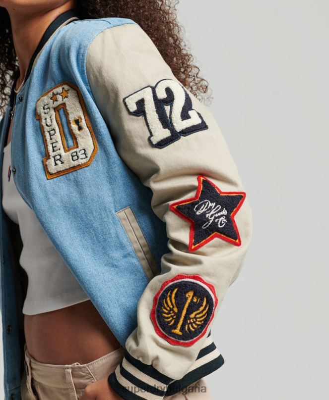 Superdry облекло N00H3514 светло синьо Жени ретро университетско дънково яке