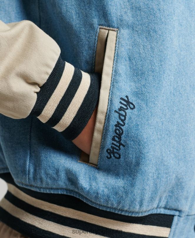 Superdry облекло N00H3514 светло синьо Жени ретро университетско дънково яке