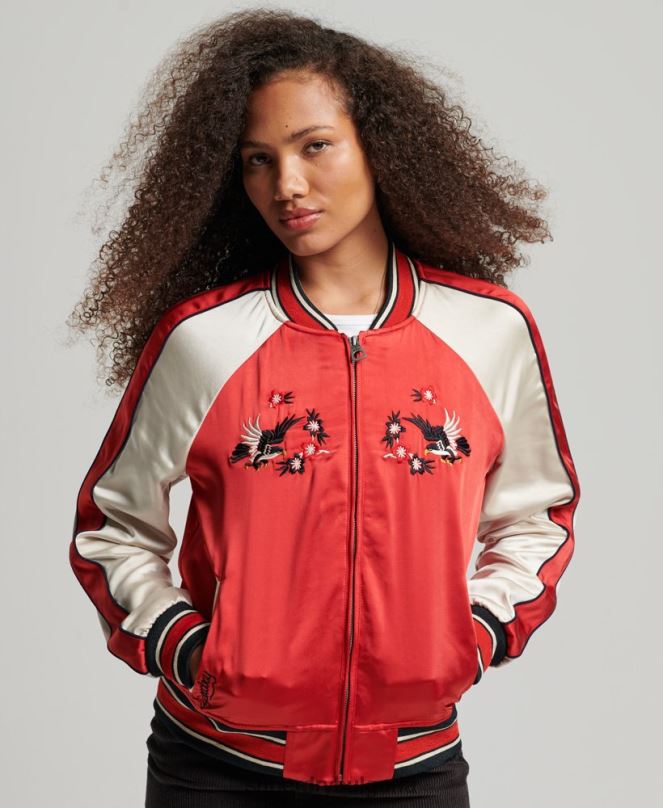 Superdry облекло N00H3517 червен Жени ретро бродирано сако сукаджан