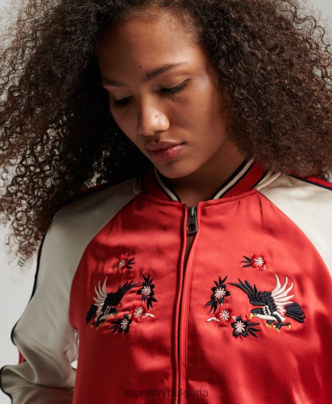 Superdry облекло N00H3517 червен Жени ретро бродирано сако сукаджан