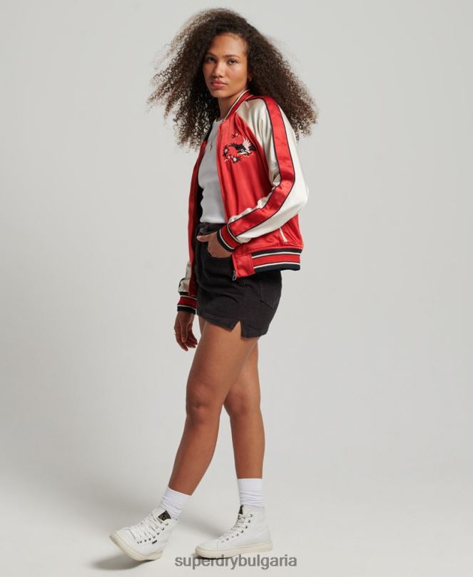 Superdry облекло N00H3517 червен Жени ретро бродирано сако сукаджан