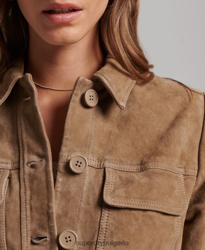 Superdry облекло N00H3522 бежово Жени студийно велурено сафари яке