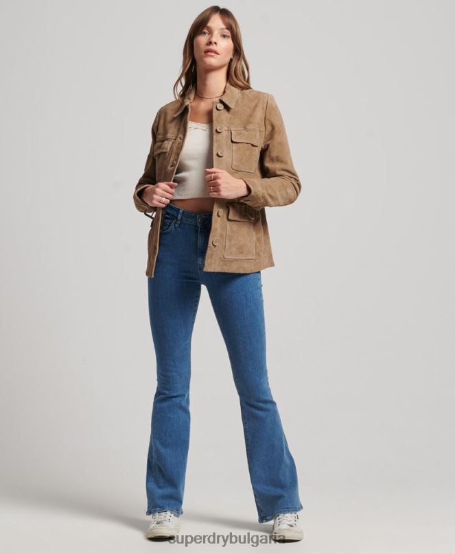 Superdry облекло N00H3522 бежово Жени студийно велурено сафари яке