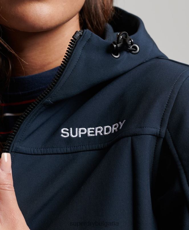 Superdry облекло N00H3524 военноморски флот Жени софтшел яке с качулка code trekker
