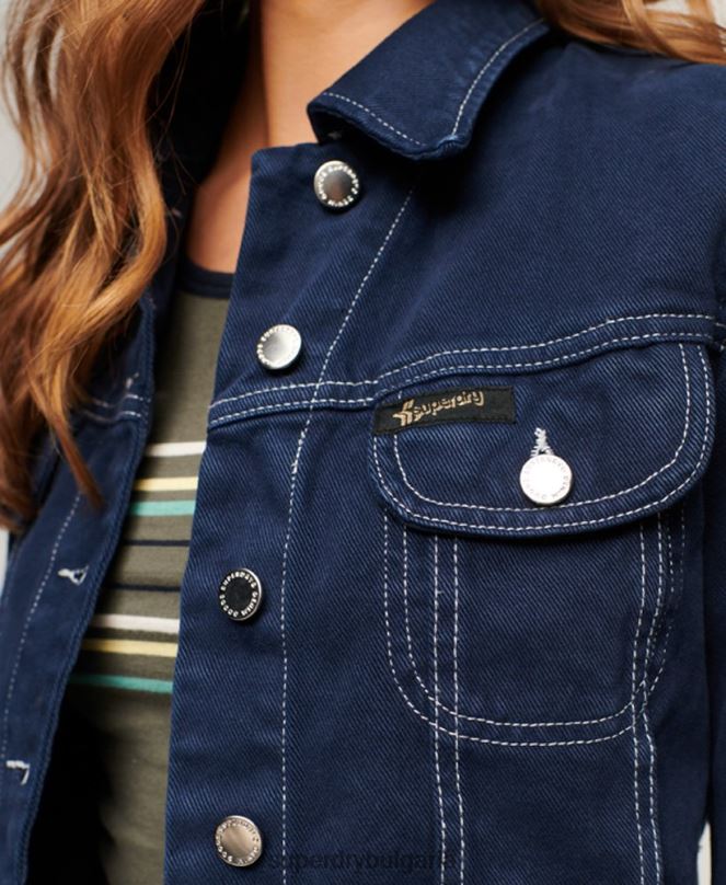 Superdry облекло N00H3528 военноморски флот Жени работно облекло скъсено яке