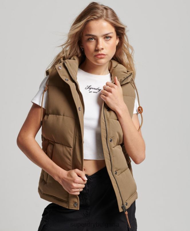 Superdry облекло N00H3531 кафяво Жени ретро жилетка Everest с качулка