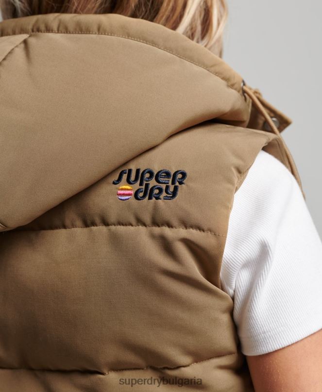 Superdry облекло N00H3531 кафяво Жени ретро жилетка Everest с качулка