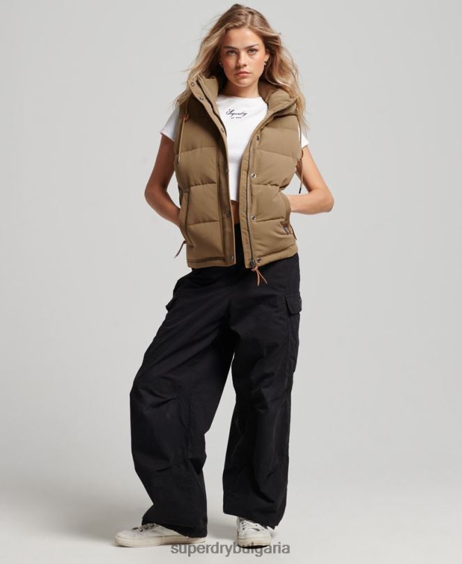 Superdry облекло N00H3531 кафяво Жени ретро жилетка Everest с качулка