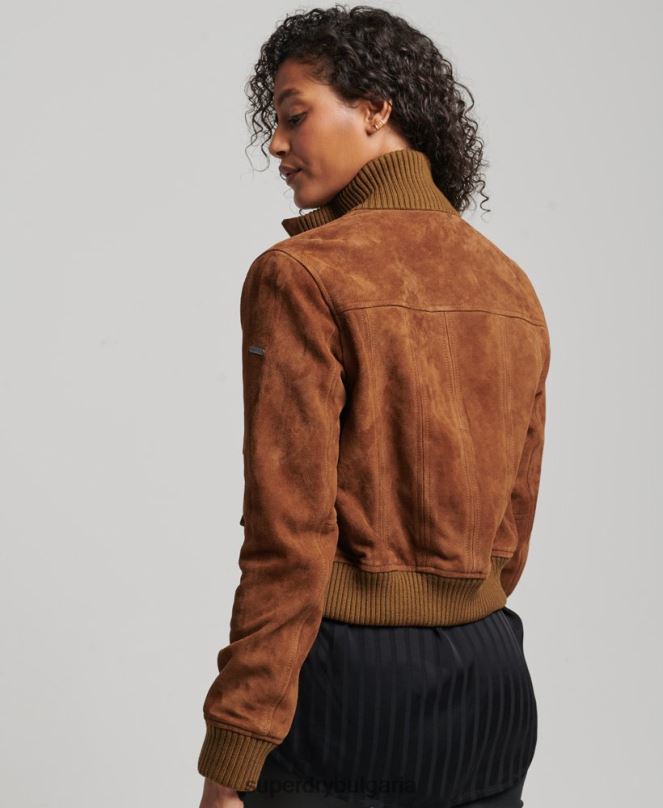 Superdry облекло N00H3535 тен Жени студия плетена яка велур бомбардировач