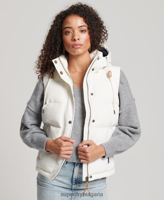 Superdry облекло N00H3536 бяло Жени ретро жилетка Everest с качулка