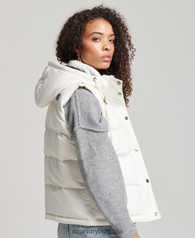 Superdry облекло N00H3536 бяло Жени ретро жилетка Everest с качулка
