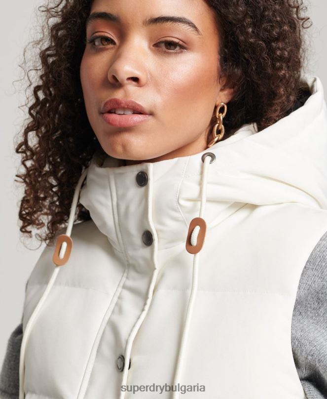 Superdry облекло N00H3536 бяло Жени ретро жилетка Everest с качулка