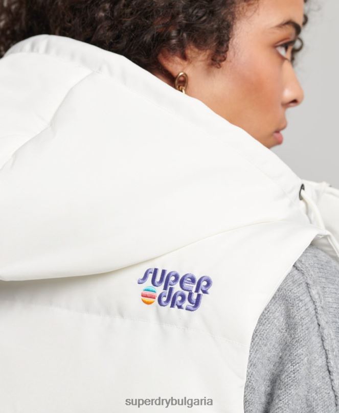 Superdry облекло N00H3536 бяло Жени ретро жилетка Everest с качулка
