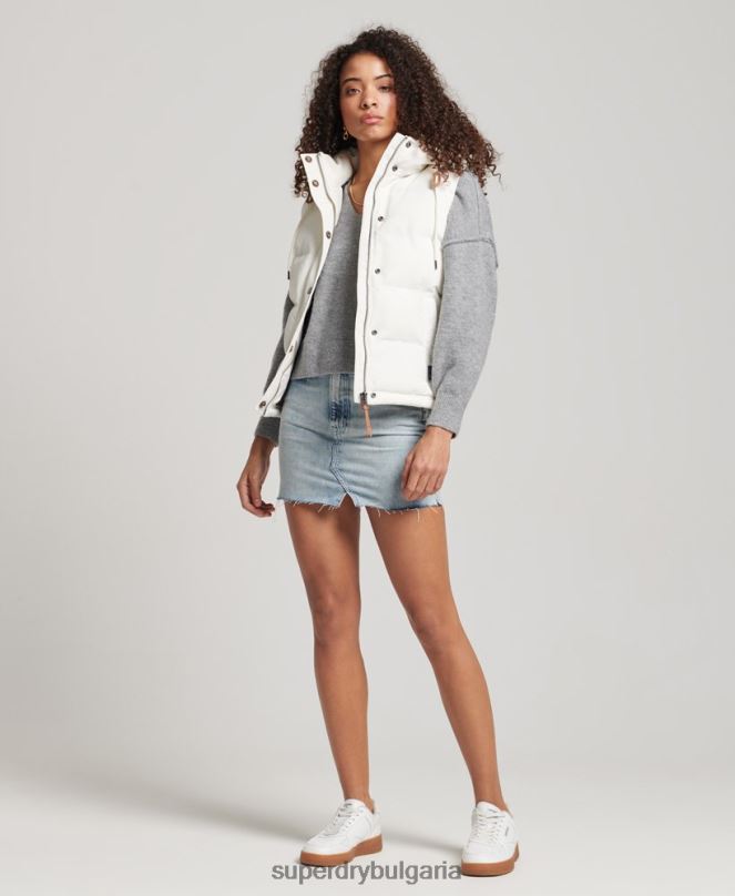 Superdry облекло N00H3536 бяло Жени ретро жилетка Everest с качулка