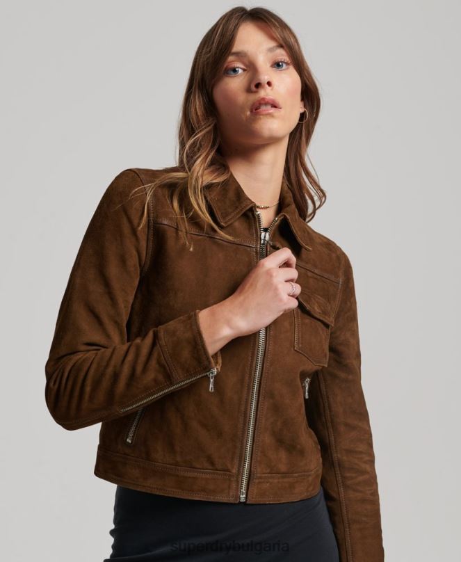 Superdry облекло N00H3541 кафяво Жени пустинно велурено яке