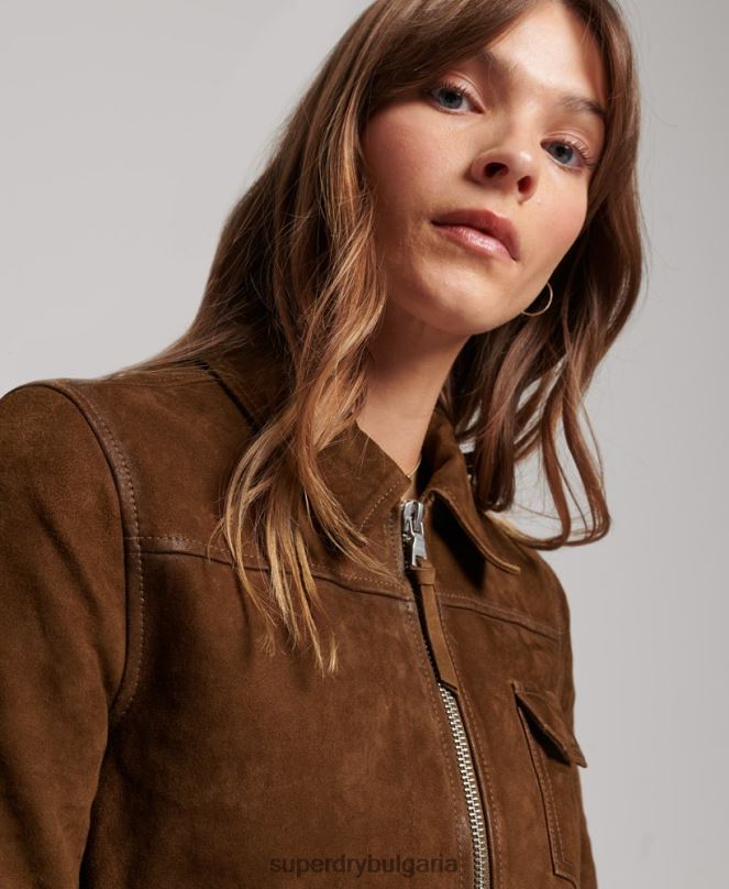 Superdry облекло N00H3541 кафяво Жени пустинно велурено яке