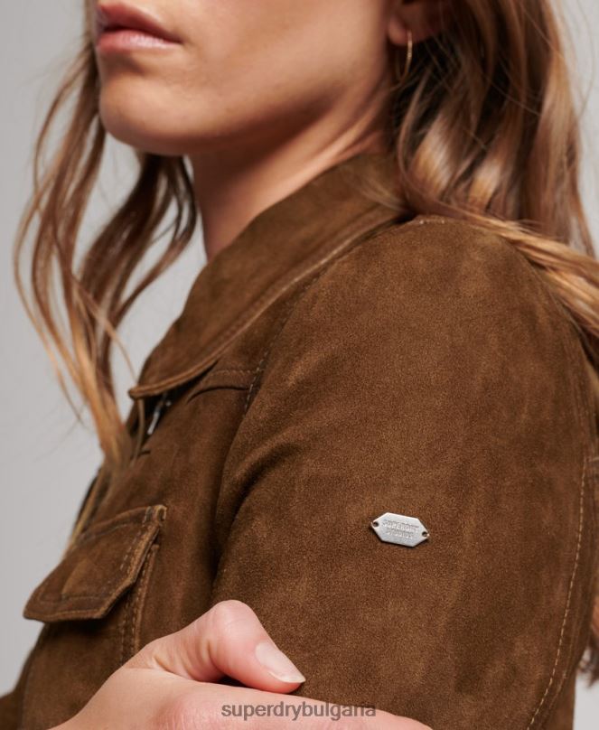 Superdry облекло N00H3541 кафяво Жени пустинно велурено яке