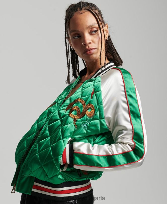 Superdry облекло N00H3543 зелено Жени suika бомбър яке