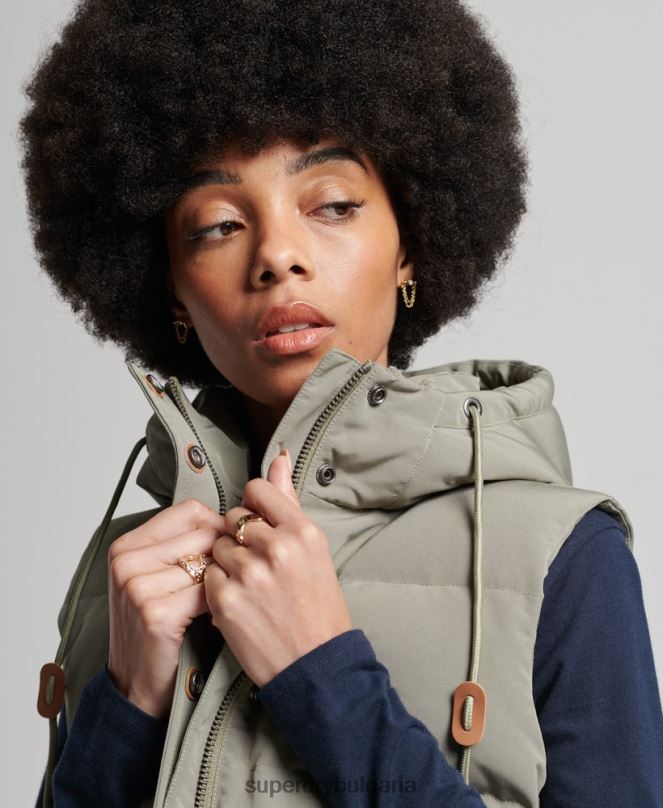 Superdry облекло N00H3547 каки Жени ретро жилетка Everest с качулка