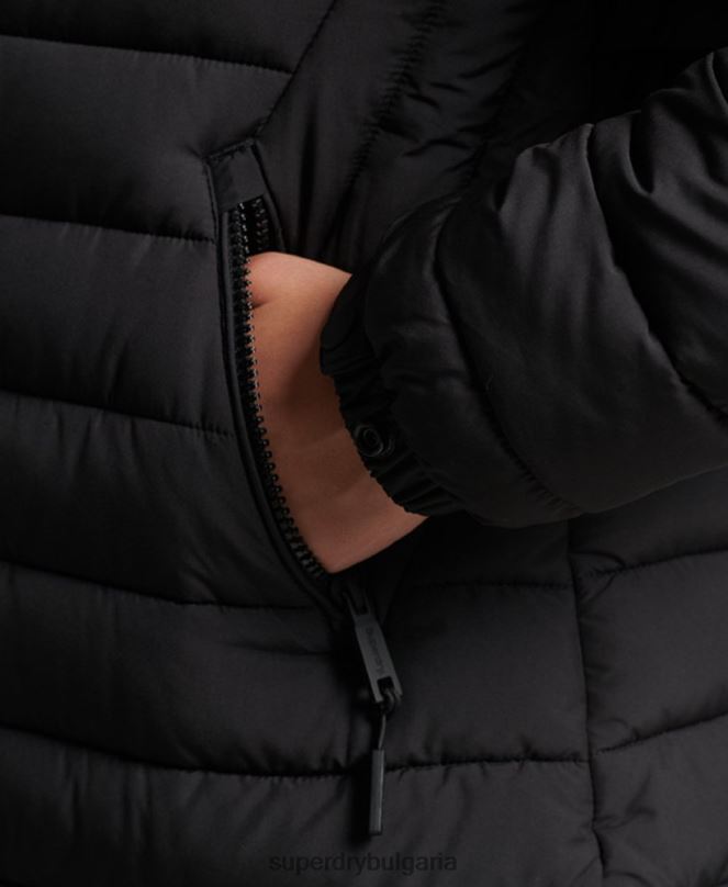 Superdry облекло N00H3550 черен Жени пухено яке със средна дължина и качулка от изкуствена кожа