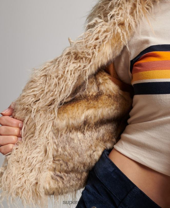 Superdry облекло N00H3553 кафяво Жени афганистанска изрязана жилетка с подплата от изкуствена кожа