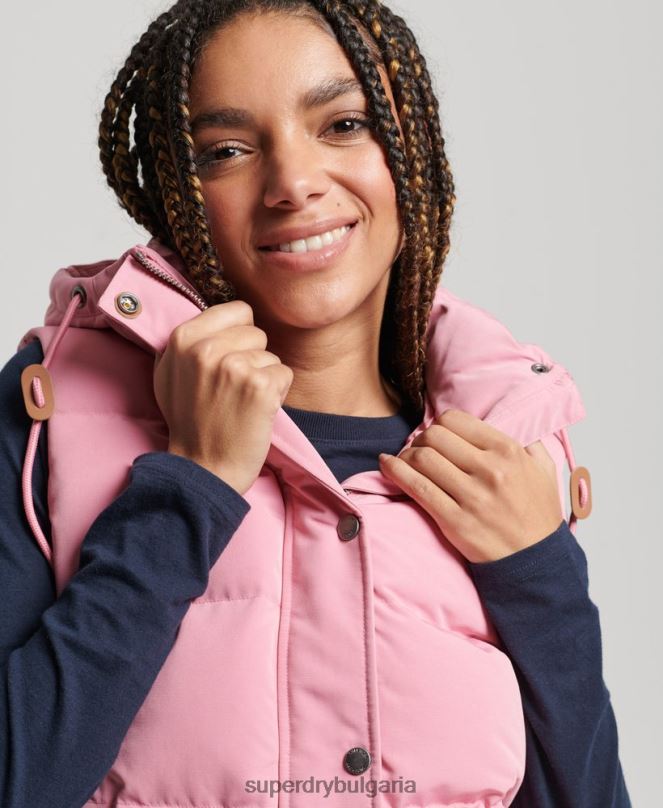 Superdry облекло N00H3556 розово Жени ретро жилетка Everest с качулка