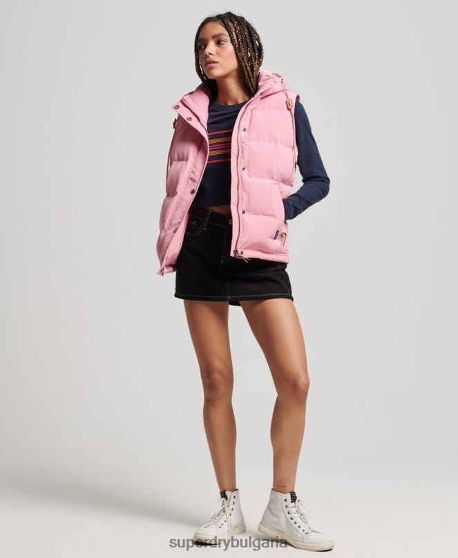 Superdry облекло N00H3556 розово Жени ретро жилетка Everest с качулка