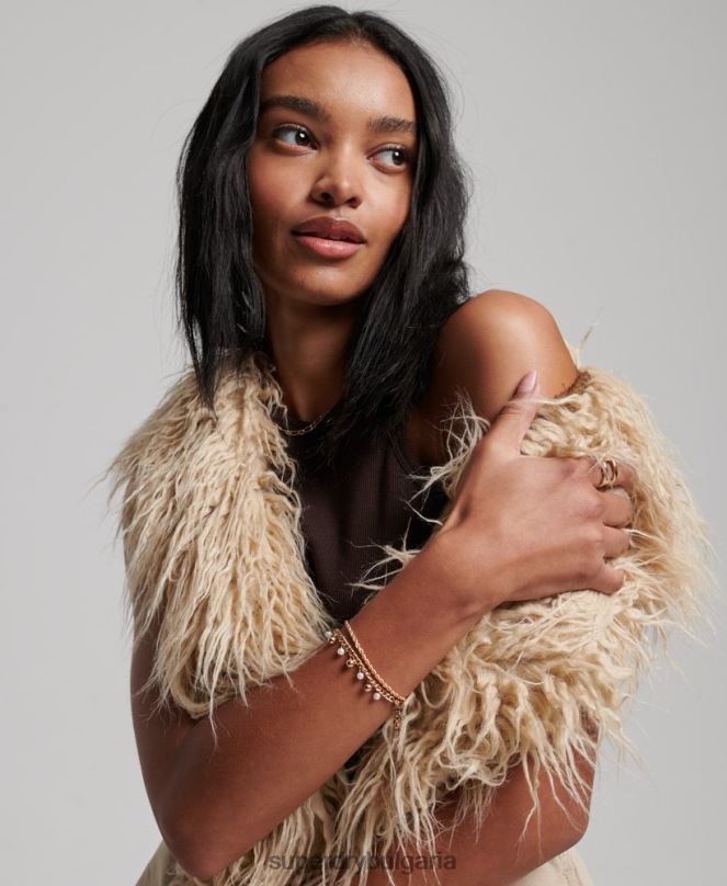 Superdry облекло N00H3560 кафяво Жени афганистанска дълга жилетка от изкуствена кожа