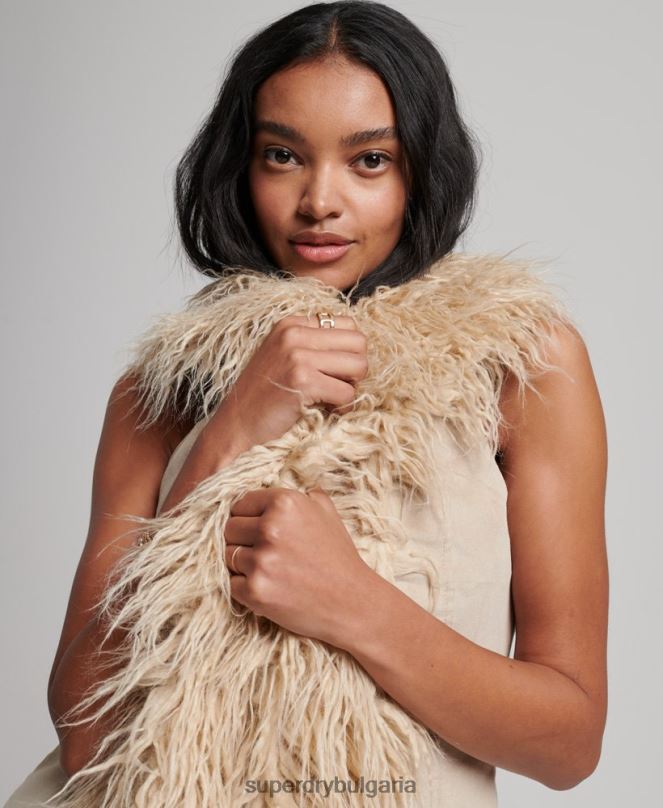 Superdry облекло N00H3560 кафяво Жени афганистанска дълга жилетка от изкуствена кожа