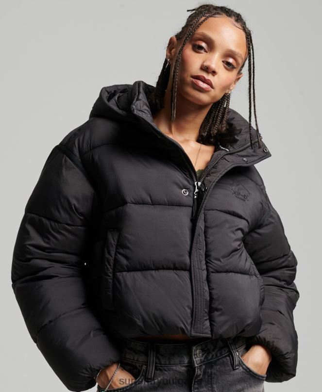 Superdry облекло N00H3564 черен Жени изрязано пухено яке с пашкул