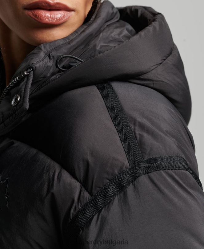 Superdry облекло N00H3564 черен Жени изрязано пухено яке с пашкул