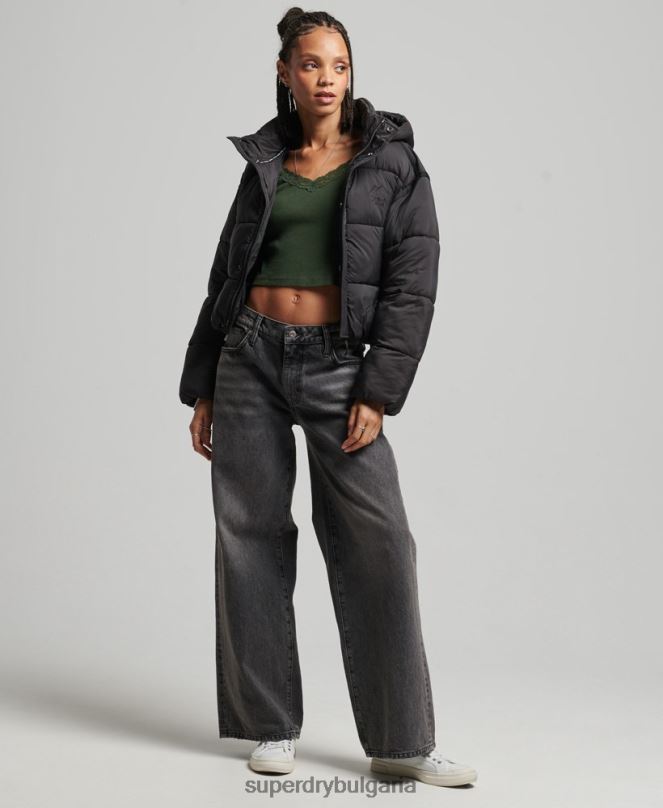 Superdry облекло N00H3564 черен Жени изрязано пухено яке с пашкул