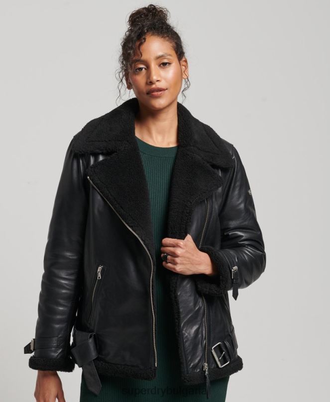 Superdry облекло N00H3569 черен Жени кожено авиаторско яке studios