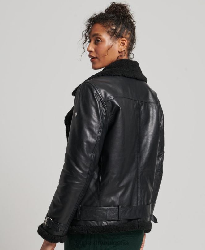 Superdry облекло N00H3569 черен Жени кожено авиаторско яке studios