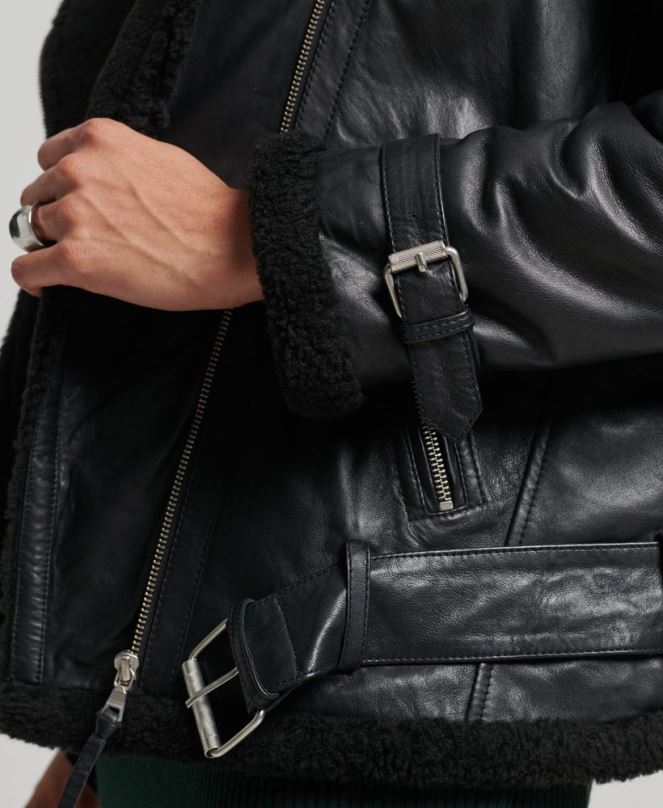 Superdry облекло N00H3569 черен Жени кожено авиаторско яке studios